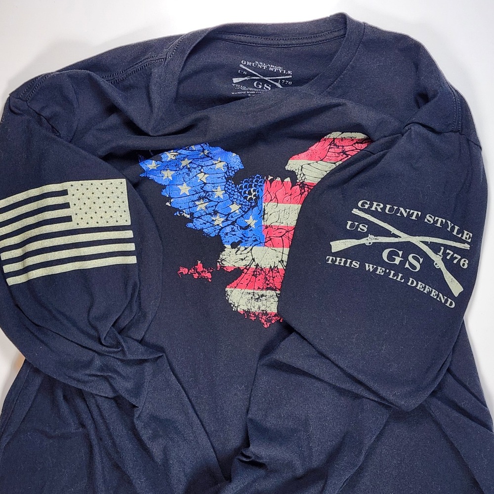Grunt Style Men's Eagle Flag Graphic Long Sleeve Streetwear Patriot Tee Size XXL - Picture 7 of 8